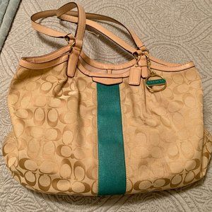 Coach Purse - Tan and Turquoise